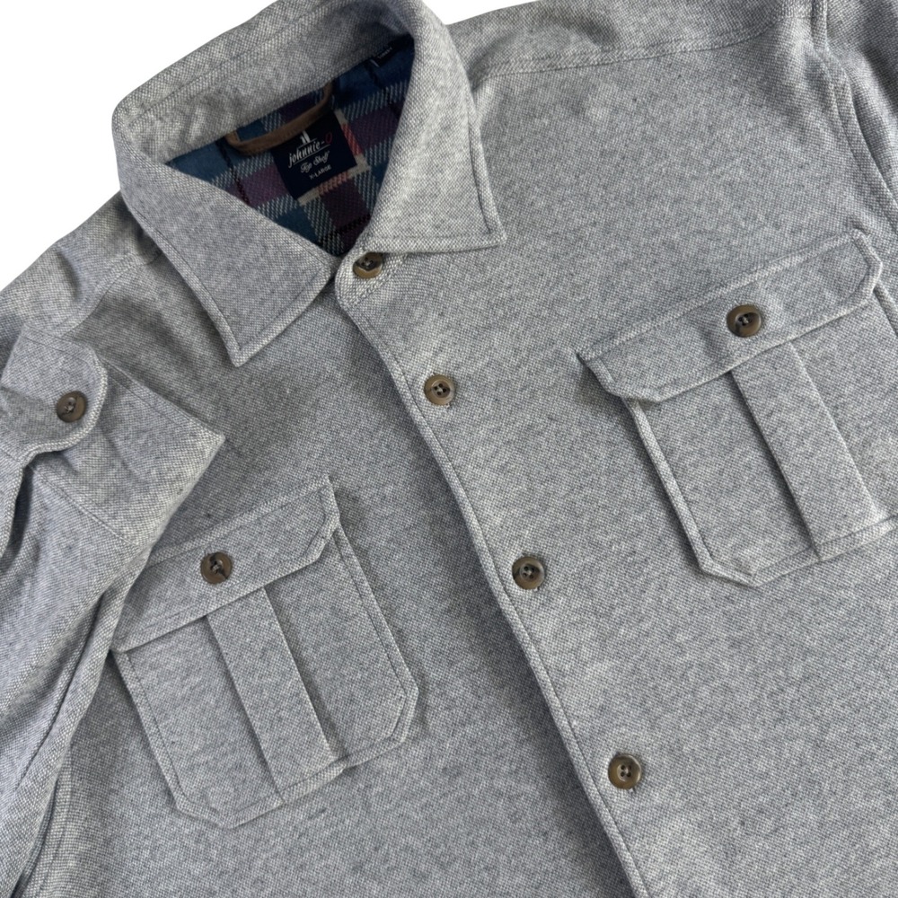 Johnnie-O Top Shelf Brayden Shirt Shacket Mens XL Light Gray Knit Cotton Blend